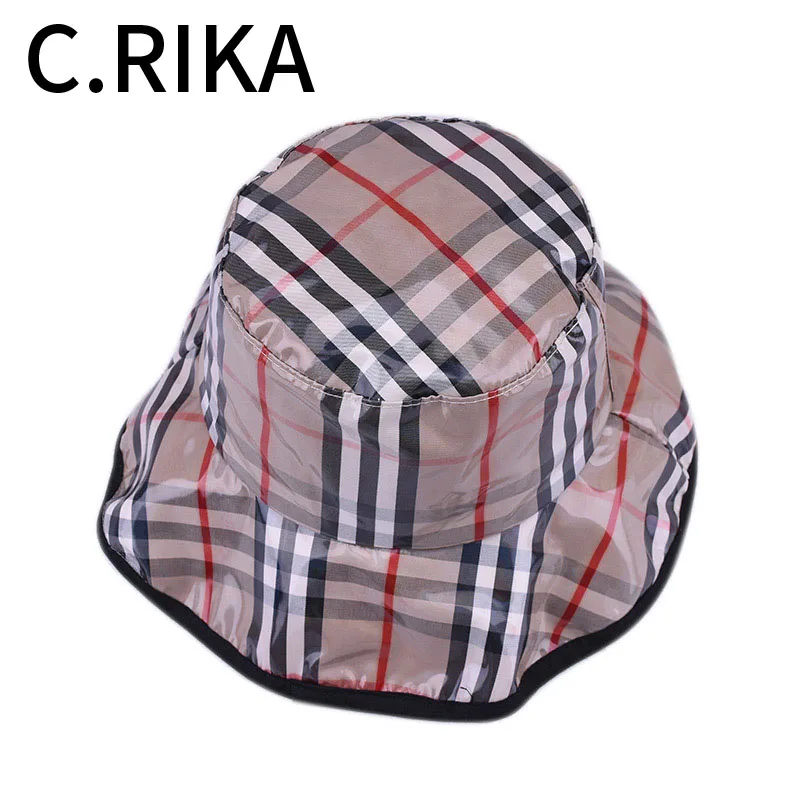 2019 Transparent PVC Coating Bucket Hats Women Girls Harajuku Plaid PVC