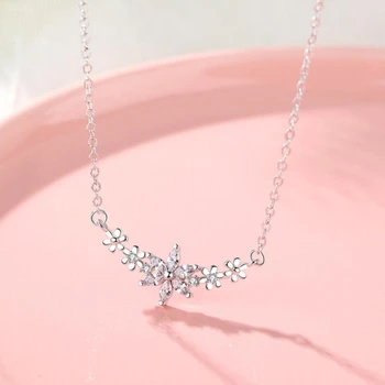 

Literary Flower 925 Sterling Silver Clavicle Chain Temperament Micro-inlay Creative Wild Personality Female Necklace SNE301