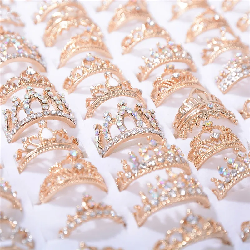 Finger Rings 10Pcs Rhinestone Crown Trendy For Women Girls