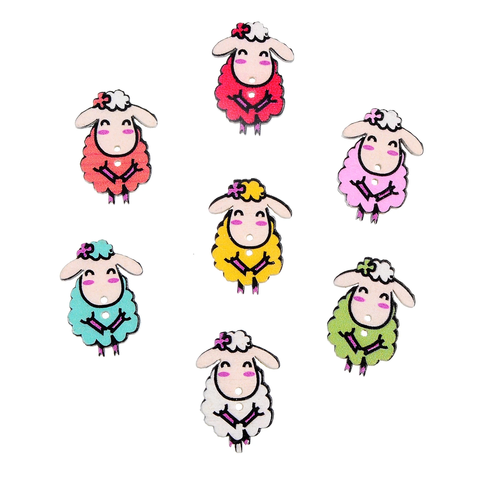 

50Pcs 2 Holes Mixed Cartoons Sheep Wood Buttons Decorative Buttons Sewing Accessories Wooden Buttons 27*19mm Scrapbooking