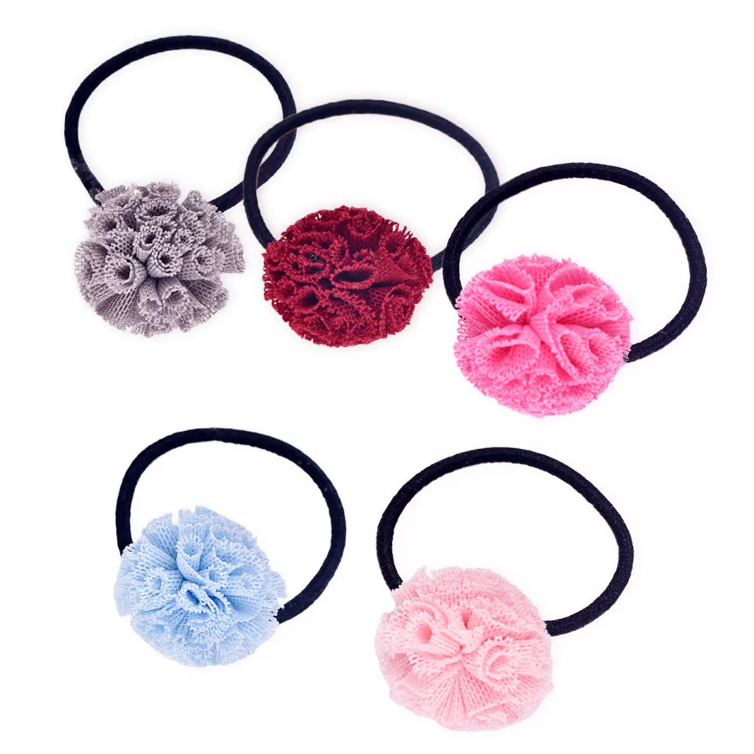 1PC Candy Color Elastic Hair Band Ribbon Balls Mesh Flower Hair Tie Ponytail Holder Accessories