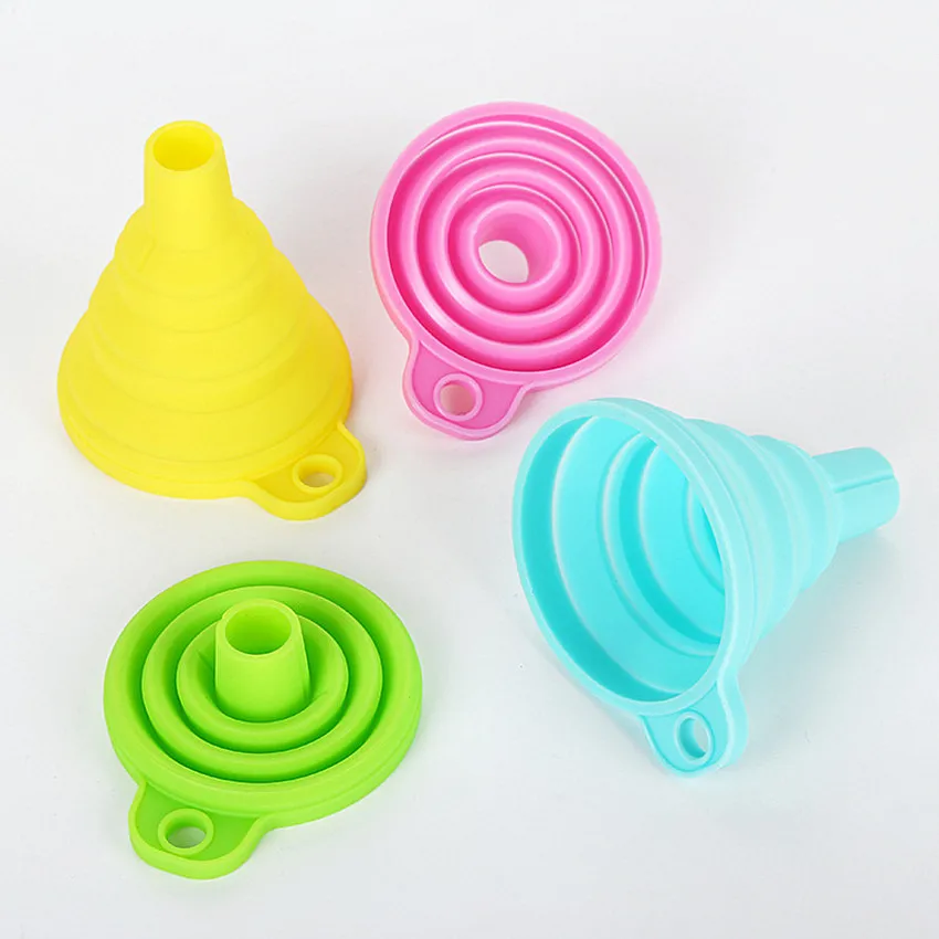 

2Pc Silicone Foldable Funnel Kitchen Liquid Tool Folding Portable Oil Honey Funnels Mini Collapsible Style Wine Funnel Hopper