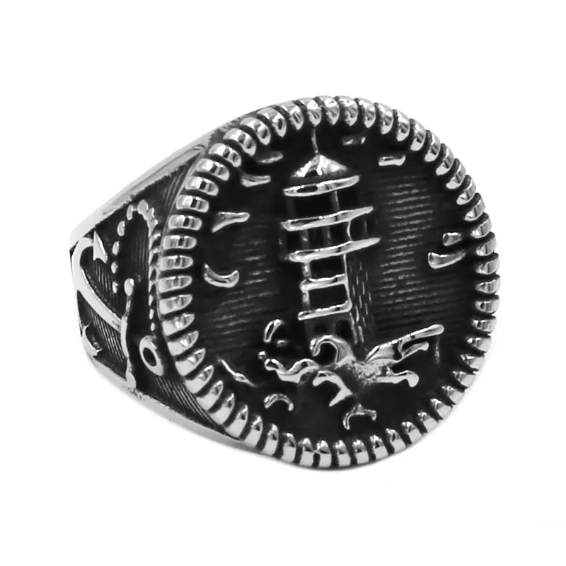 Якорь Маяк Байкер кольцо 316L Нержавеющая Сталь Ювелирные изделия классический винтаж Маяк двигатель Байкер кольцо для мужчин SWR0748A