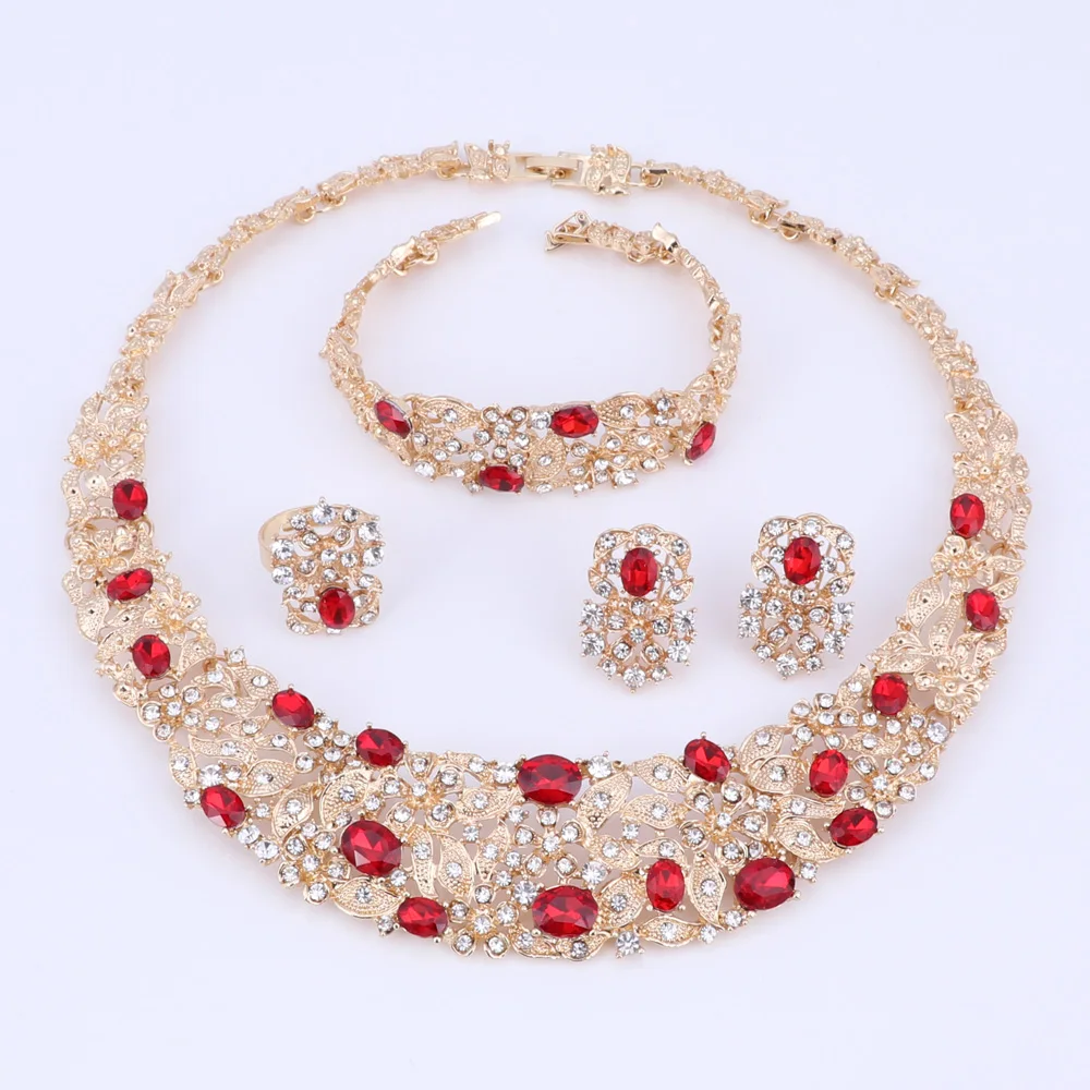 Золотой цвет ожерелье серьги браслет кольцо Ювелирные наборы для женщин Африканский бисер кристалл кулон свадебные аксессуары