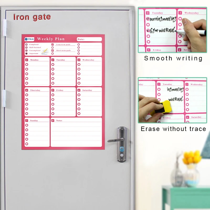 Yibay магнитная доска ЕЖЕНЕДЕЛЬНЫЙ КАЛЕНДАРЬ, чертеж/сообщение/доска для письма сухое стирание для домашнего холодильника Доступно 4 цвета