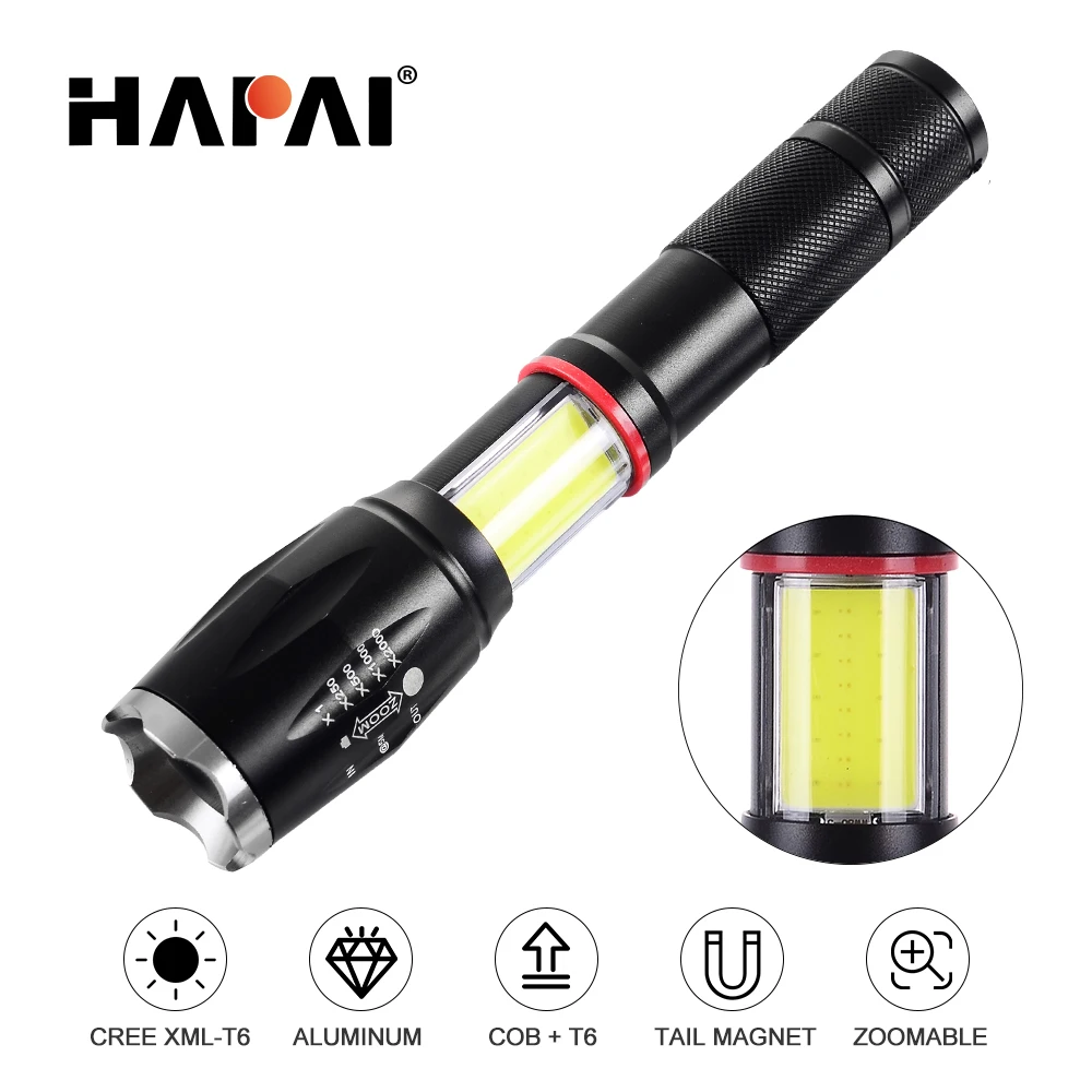 

XML-T6 Hard Light COB LED Flashlight Zoomable Rechargeable 18650 Battery Powerful Outdoor Tactical Flashlights & Torches