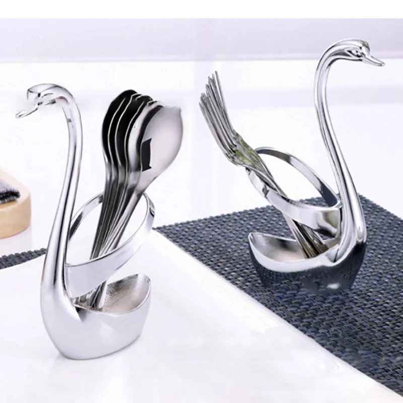 Swan Stainless Steel Fruit Food Fork Spoon Knife Base Holder Creative Gift Tableware Base Holder Spoon Rest Kitchen Tools (3)