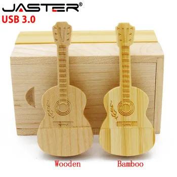 

JASTER USB 3.0 LOGO customized natural wooden guitar + box 4GB 8GB 16GB 32GB wood guitars usb flash drive memory stick gifts