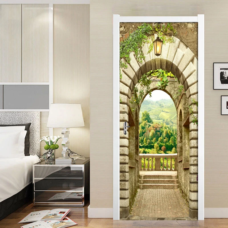 Каменная Арка городской пейзаж 3D наклейка на дверь Фреска дверь в гостиную ПВХ самоклеющиеся водонепроницаемые 3D обои на дверь дома наклейки плакат