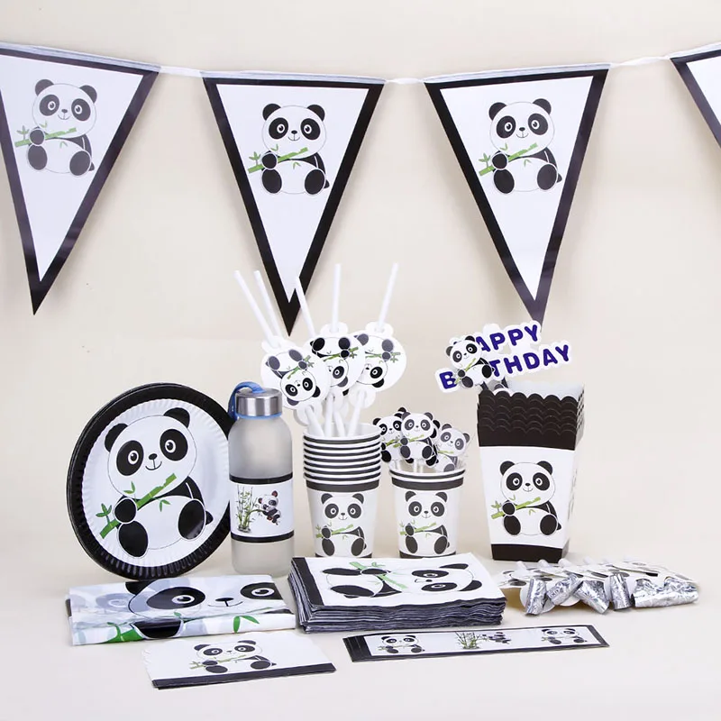 

Cartoon Birthday Disposable Tableware Set Birthday Panda Party Decoration Kids Set Napkin Party Supplies Baby Shower For Home