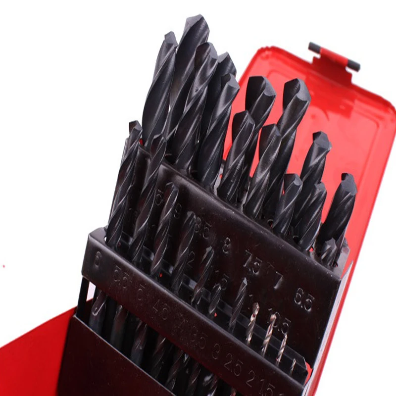 

19 and 25 Piece Bit Suit High Speed Steel Twist Bit Combination Tin Box Pack Metal Bit Metalworking Tools