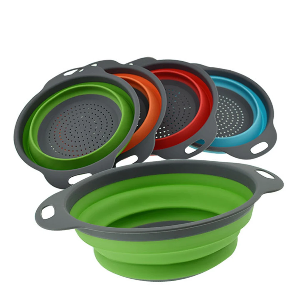 

Foldable Vegetable Basket Silicone Colander Kitchen Tools Washing Fruit Basket Strainer Collapsible Drainer With Handle Gadget