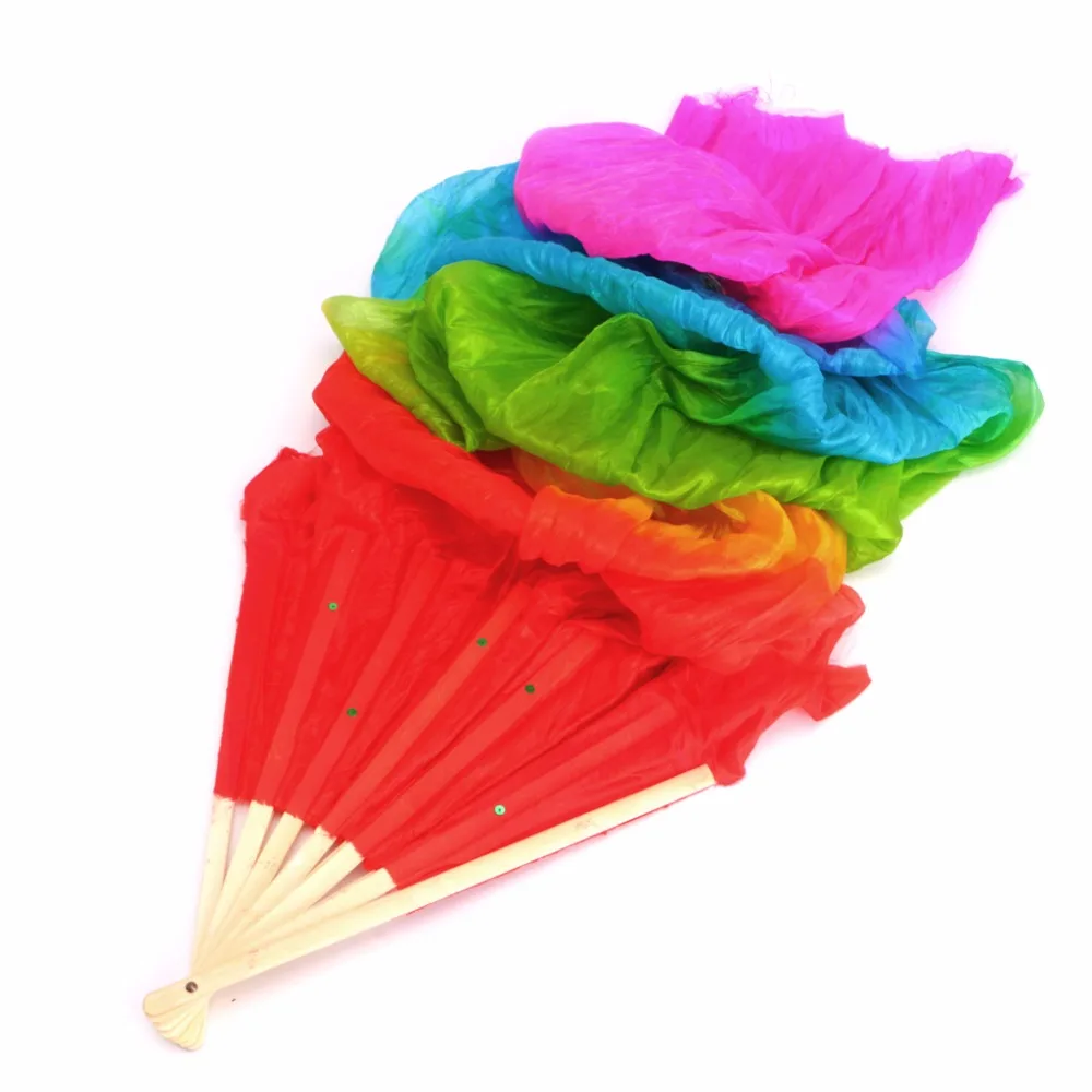

Hand Made Colorful Belly Dance Dancing Silk Bamboo Long Fans Veils 4 Colors F05