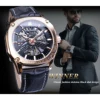 Winner Top Brand Mens Automatic Watch Rose Golden Hollow Skeleton Leather Wrist Watches Male Business Mechanical Clock Dropship ► Photo 3/6