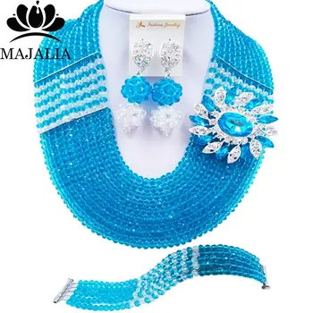

Majalia Fashion Classic Nigerian Wedding African Jewelery Lake blue Crystal Necklace Bride Jewelry Sets Free Shipping 10CJ0044
