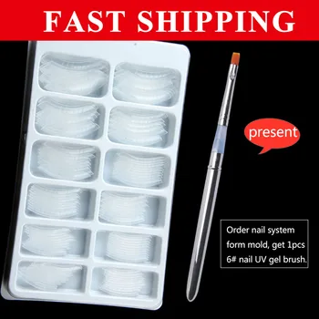 Ceny 1box Wyślij Bezpłatny Pędzelek Do żelu Uv Prezent 120 Sztuk Sztuczne Tipsy Dual Form Nail System Do żelu UV Akrylowe Formy Do Paznokci Ozdabianie Tipsów