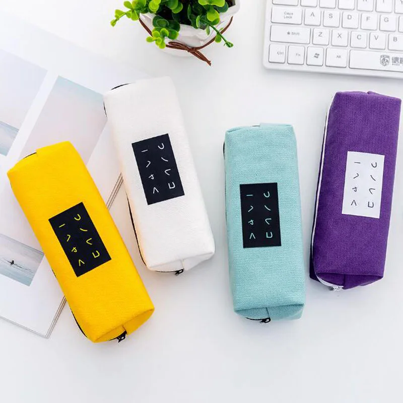 

School Pencil Cases Student Simple Text Pencil Bag Large Capacity Creative Canvas Pencil Case Children'S Pencil Bag