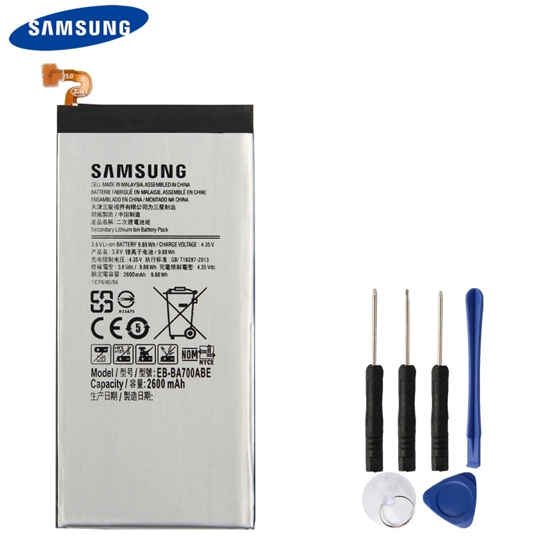 samsung Батарея EB-BA700ABE для samsung Galaxy A7 SM-A700F SM-A700FD SM-A700S SM-A700L SM-A700 batteriies 2600 мА-ч