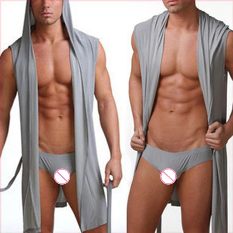 Горячая Летняя мужская банная одежда Мужская сексуальная пижама Пижама Hombre с капюшоном банный халат Мужская купальная одежда без нижнего