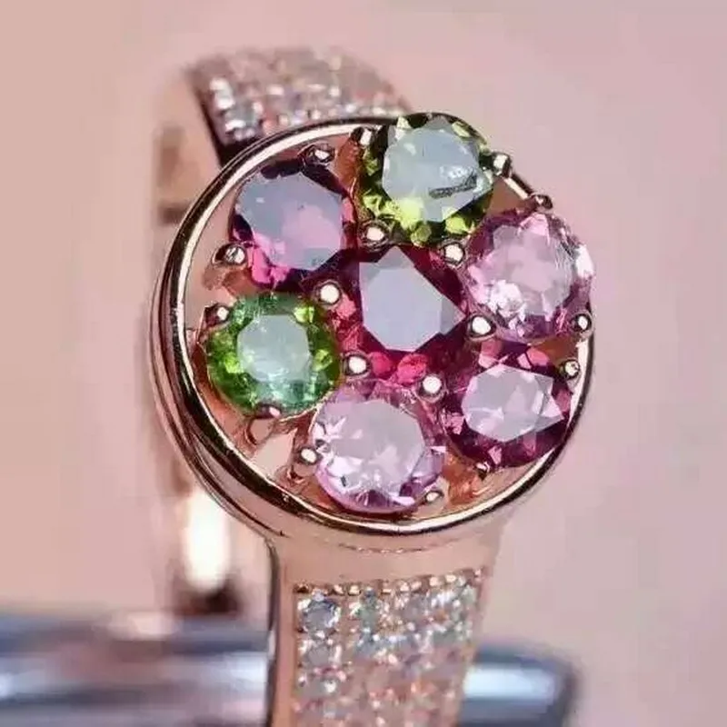 Fidelity Natural multicolor tourmaline Rings s925 sterling silver