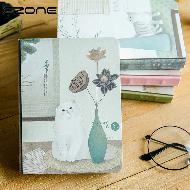 

EZONE Cute Animals Notebook Printed Kawaii Cat Flower Green Leaves Note Book Traveler Journey Daily Diary School Office Supply