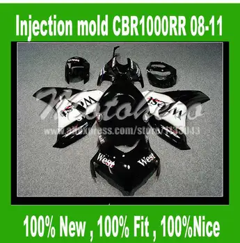 

Injection fairing for HONDA CBR1000RR 2008 2009 2010 2011 CBR1000 RR 08 09 10 11 motorcycle fairings kit WEST black white #s66l