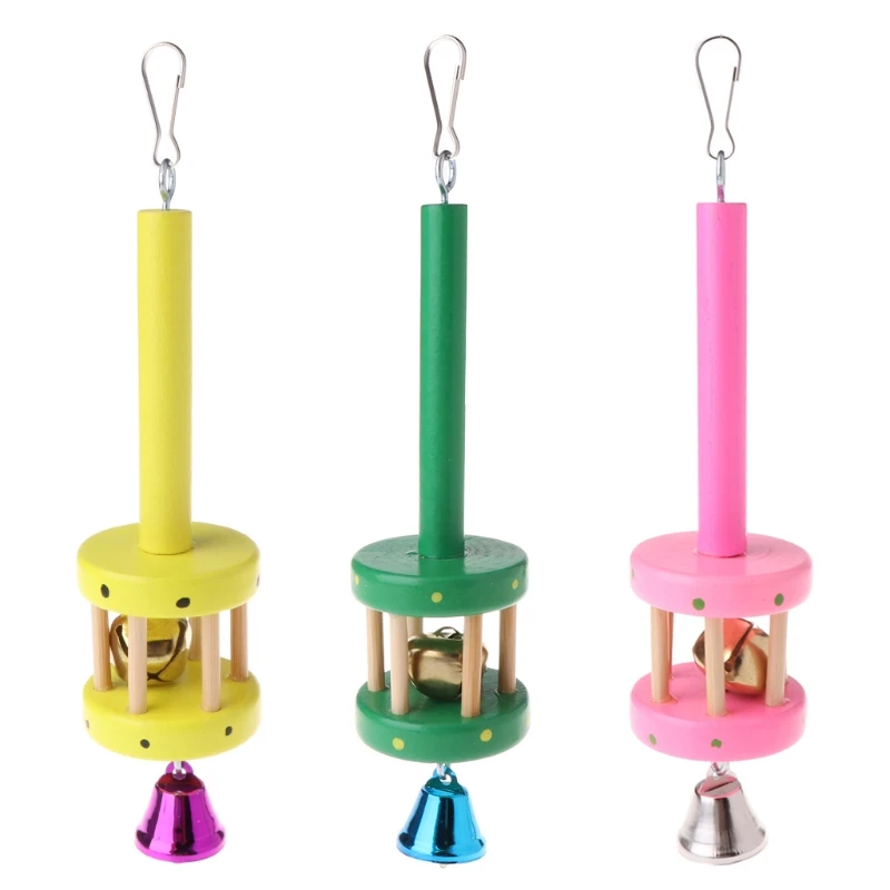 

Parrot Toys Hanging Natural Wood Ring Bell Sound Decorative Cage Birds Parakeet