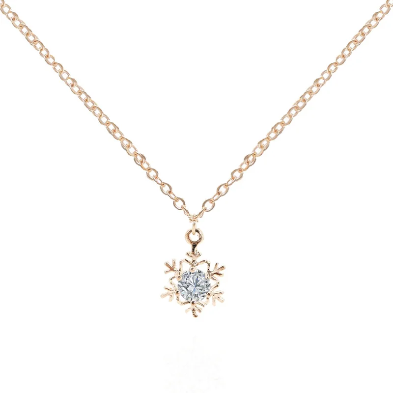 

Christmas Snowflake Rhinestone Gold Color Pendant Necklaces for Women Charms Cubic Zirconia Statement Necklace for Female 2018