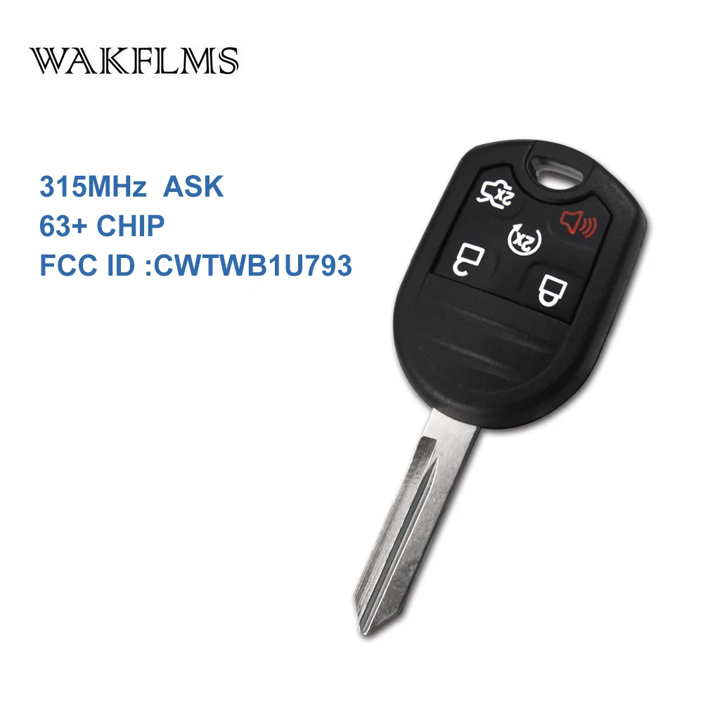 5 Button Remote Car Key for Ford Explorer Edge Expedition Flex Focus Fusion Mustang Lincoln 2007-2015 with 63+ CHIP 315MHz