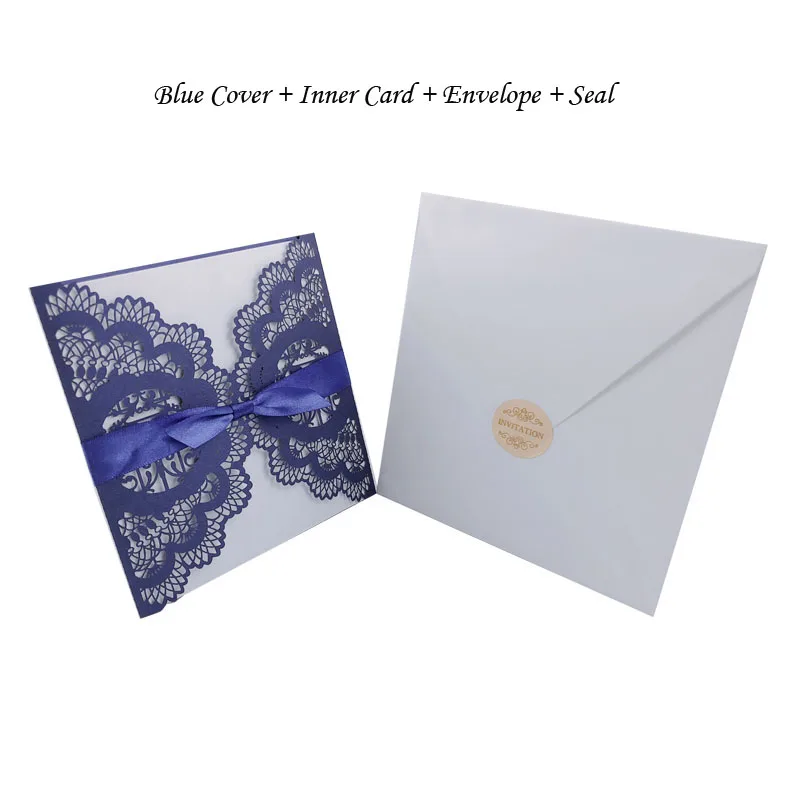 50 шт. Lover Birds лазерная резка свадебные пригласительные открытки поздравительные открытки персонализированные пользовательские с лентой печати для конвертов вечерние принадлежности - Цвет: Fifty Sets Blue