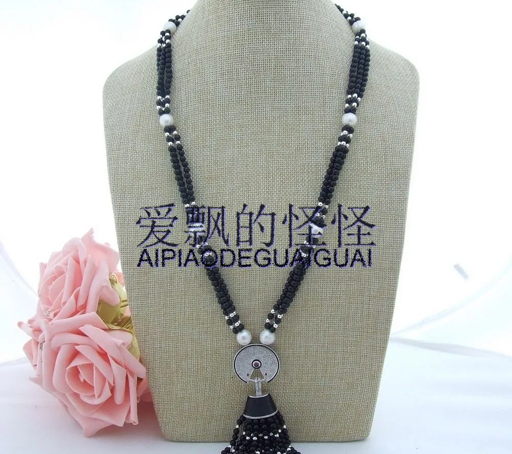

26" 2 Strands White Pearl Necklace CZ Pendant