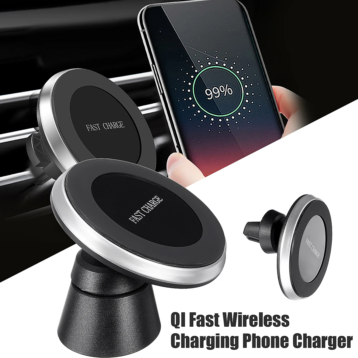 2 in 1 360 Degree Rotatable Wireless Car Fast Qi Charger Two
