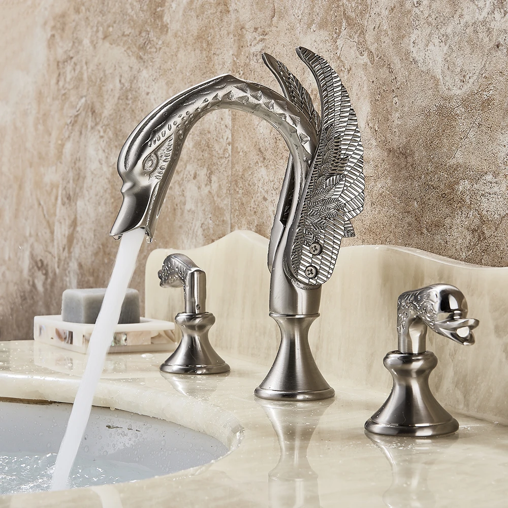 Luxury Black Sink Basin Spout Mixer Faucet Brass Bathroom Tap Deck Mounted 