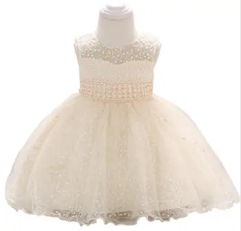 

1PC Champagne Baby Girl Princess Dress Hollow Beads Birthday Party Outfit Infant Flower Girl Evening Suit Photo Shoot Prop