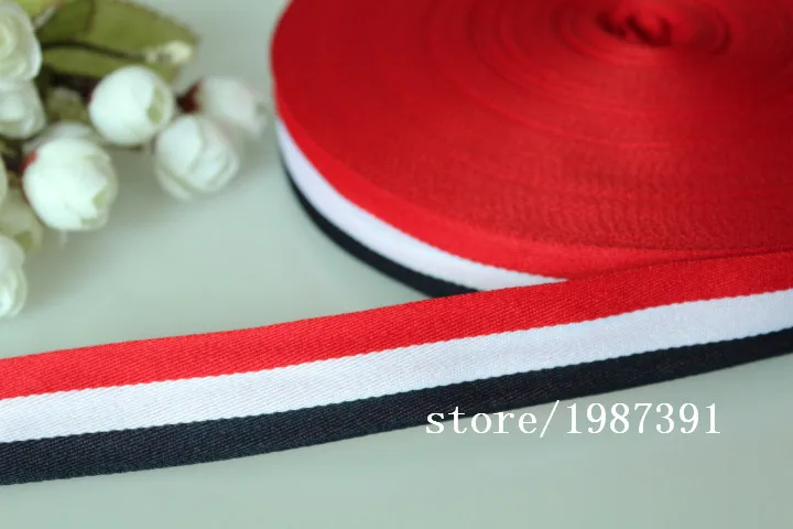 

10yards/lots Woven Jacquard Ribbon 2cm-2.5cm black white and red stripe pattern LS-8536