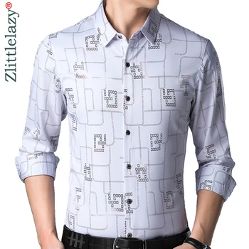 

2019 brand casual spring luxury plaid long sleeve slim fit men shirt streetwear social dress shirts mens fashions jersey 2307