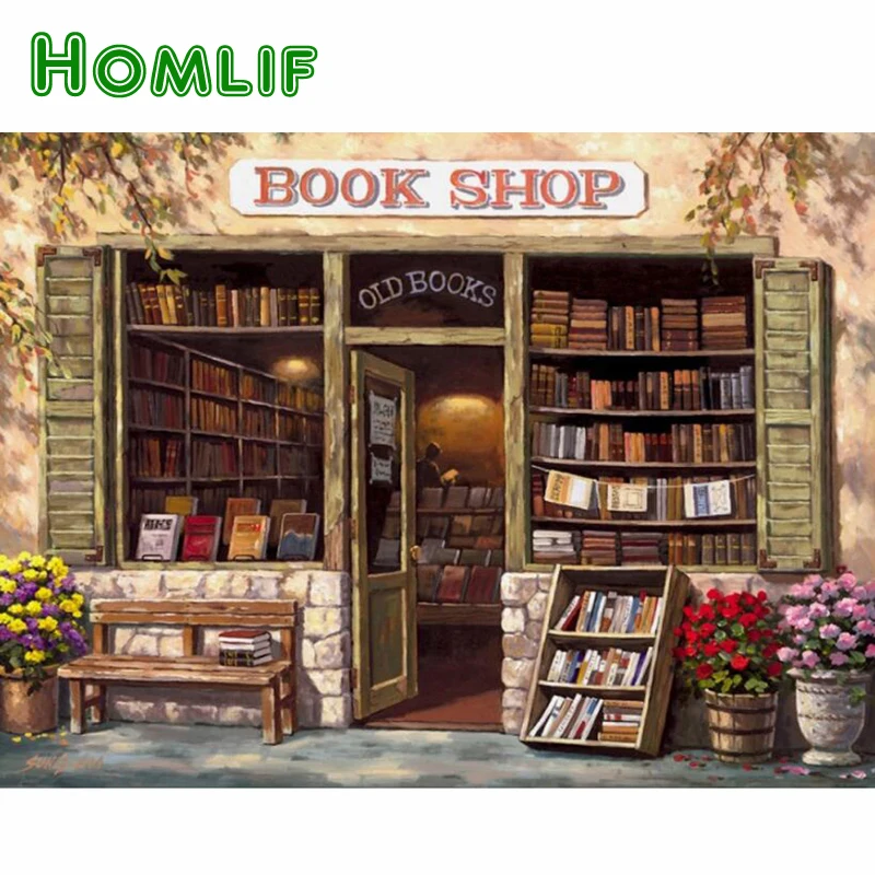 HOMLIF 5d diy алмазная живопись вышивка крестиком квадратный книжный магазин полная 3d