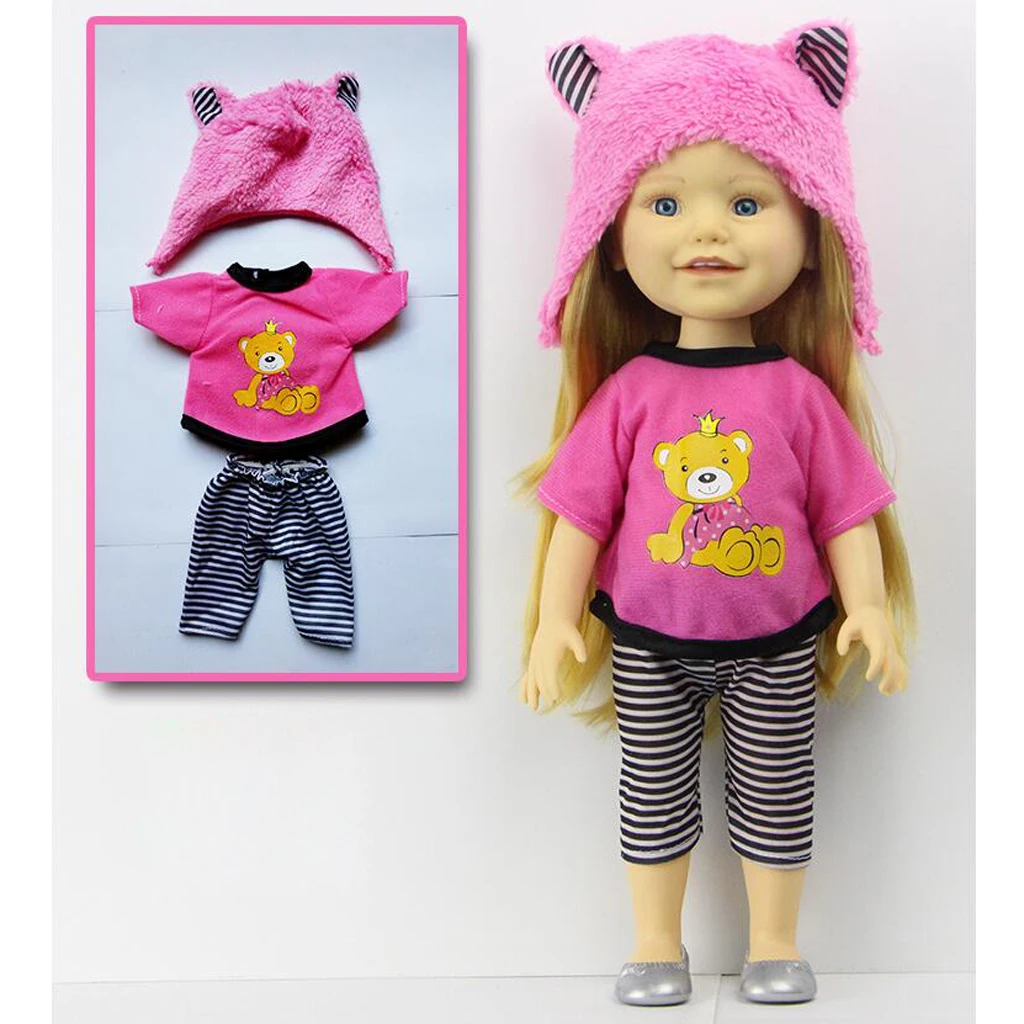16 inch Dolls Outfit Clothes Pink Tee +Pants +Hat Set Suit For 40cm Salon Doll Dress up Clothes Accessories