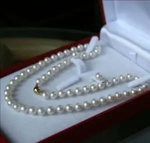 

8-9MM White Akoya Real Natural Freshwater Cultured Pearl Beads Necklace Earring jewelry sets women