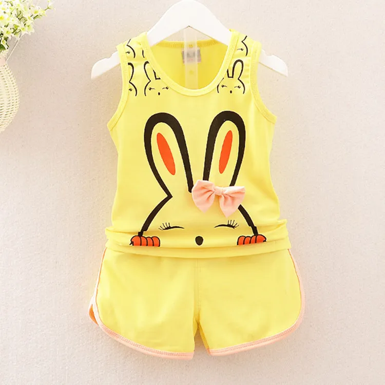 Одежда для маленьких девочек Лето Одежда для новорожденных мальчиков хлопковый Детский костюм(жилет+ брюки) кролика комплект одежды для новорожденных