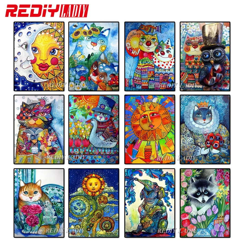 MF85359A  REDIY LADIY 5D Square Diamond Painting Cross Stitch Cartoon Cat Mosaic Pattern Diamond Embroidery Wall Decorative Arts & Crafts