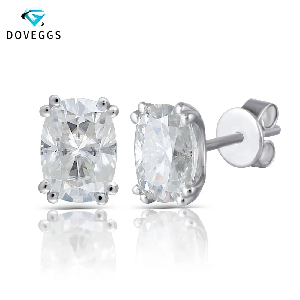 Серьги-гвоздики DovEggs из белого золота с муассанитом 14 к 2 0 CTW 5*7 мм GH бесцветные