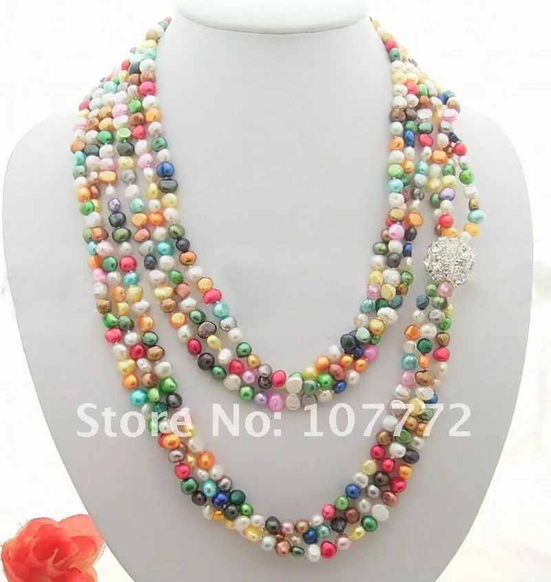 

3 strands 47" Multi Color Pearl Rhinestone Necklace