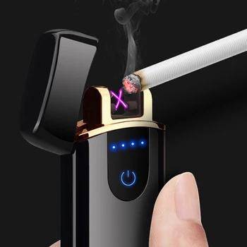 

Sensor Touch Electricity Lighter Electric Double Arc USB Electronic Cigarette Lighter Plasma Chargeable Windproof Gift Lighters