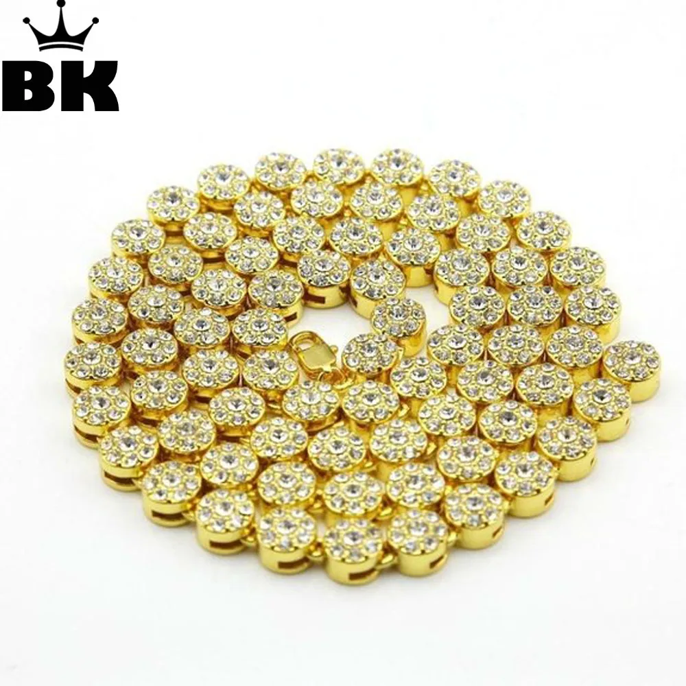 Мужские 1 ряд кластера цепи со стразами с желтого золота Цвет хип хоп bling 10 мм 30 inch