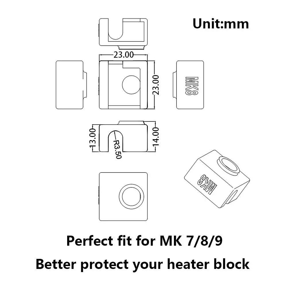 3D طابعة سخان كتلة غطاء سيليكون MK7 MK8 MK9 سيليكون جورب ل MK7/8/9 3D طابعة Hotend الطارد creality CR-10 S4 S5
