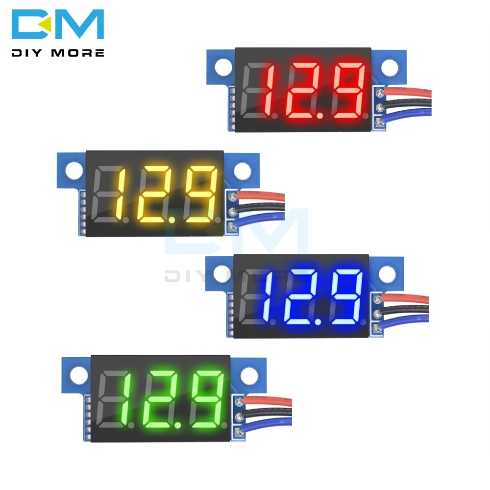 

0.36 Inch 3 Wire LED Mini DC Digital Panel Voltmeter Panel Mount Voltage Meter Tester 0.36' Red/Yellow/Blue/Green LED Display