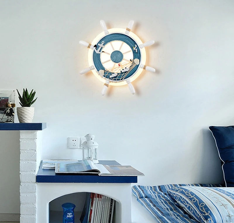 Creative Rudder Wall Lamps Mediterranean Style Bedroom Children Kids Room Corridor Sitting Room Decorative Cartoon Wall Light (2)