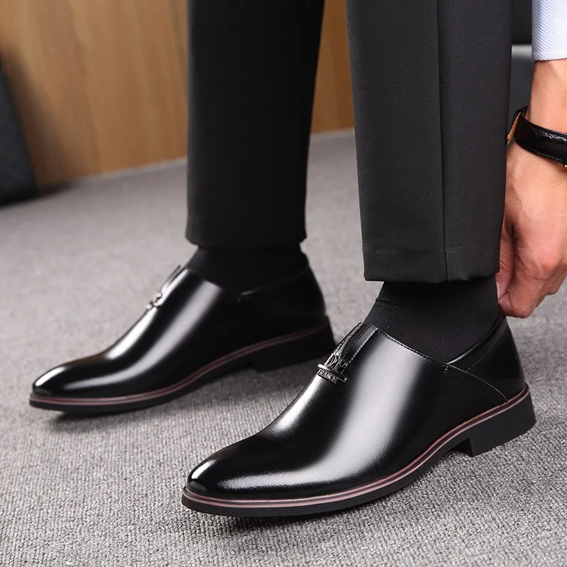 De Hommes Cuir chocolat D'affaires Mâle Bout Plat Chaussures Formelle Sur Mode Richelieus En Glissent Noir Robe Pointu Pour 8qPwU8