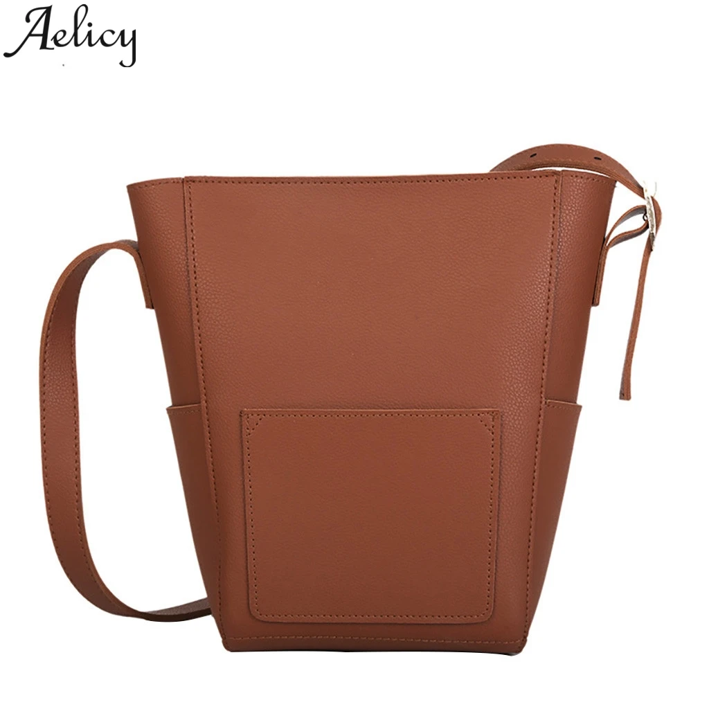 

Aelicy 2019 Fashion Women Wild Messenger Bag Casual Retro Bucket Bag Shoulder BagWallet Phone Bag Ladies Pure Color Handbag